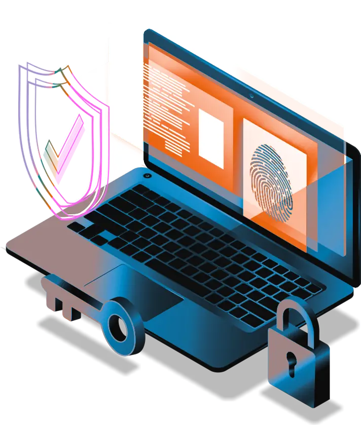 ilustração de um notebook com cadeado e chave trasnpondo a tela